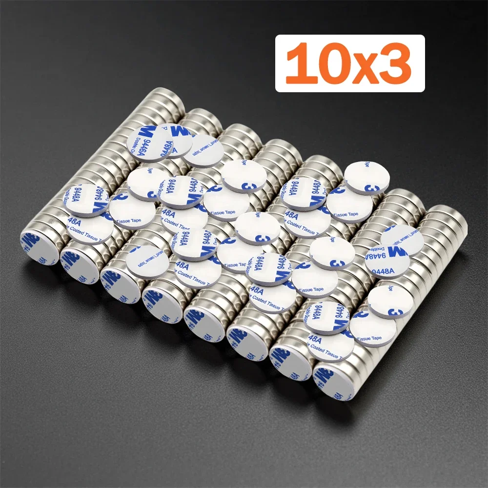 

10x3mm Powerful Neodymium Magnet Round With double-sided adhesive Super Strong Magnet N35 Permanent Magnetic Refrigerator Magnet