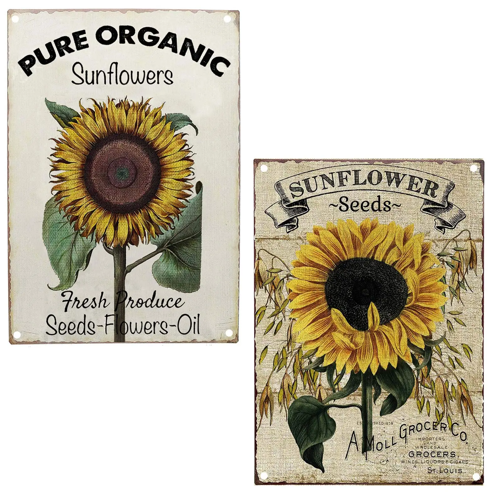 Pure Organic Sunflower Seeds Metal Tin Sign Vintage Retro Wall Decor Art Farm Country Signs Size 2Pcs-8X12Inch sign