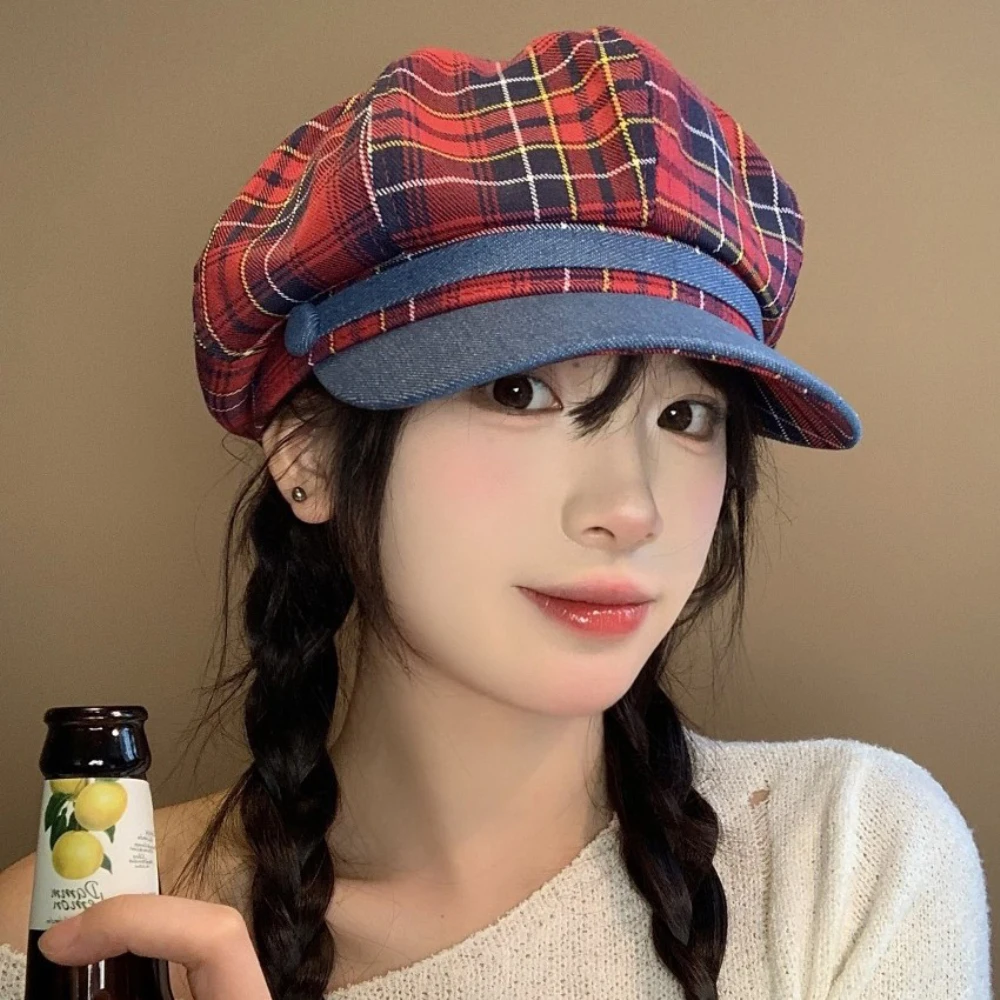 HT4853 Berets for Women New Spring Summer Autumn Newsboy Cap Plaid Artist Painter Beret Hat Female Octagonal Cap Lady Beret Caps