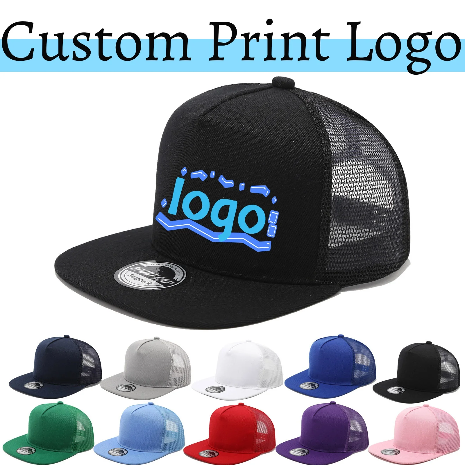 Customized Printed Logo Hip-Hop Mao Qing Five Piece Flat Eave Mesh Cap Breathable Fashion Baseball Hat Unisex Duckbill Caps
