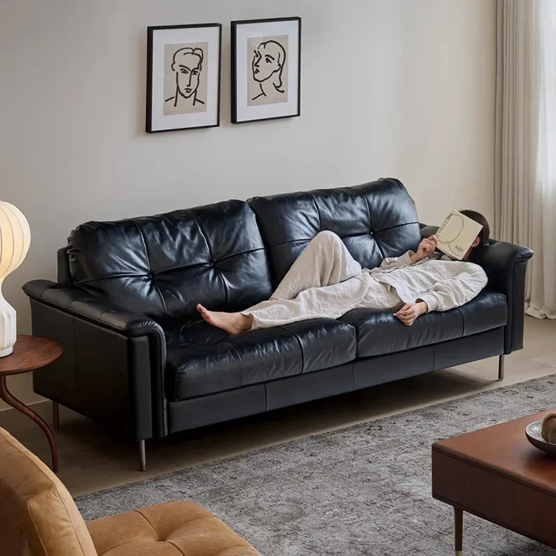 Living room small apartment black oil wax leather nebula sofa Bauhaus designer leather sofa