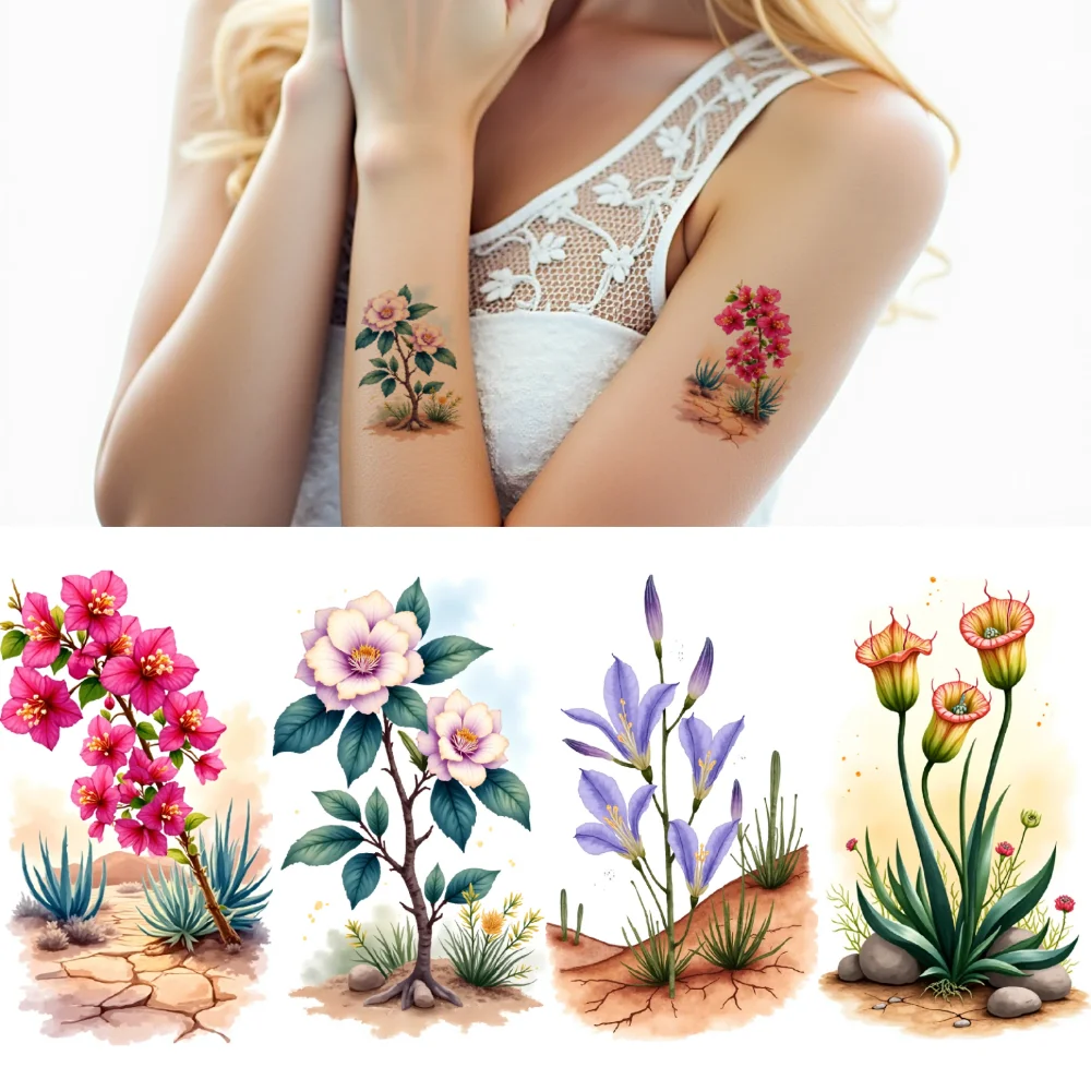 

9pcs Temporary Tattoo Flower Tattoo Watercolor Plant Tattoo Nature Tattoo Waterproof Long-lasting Body Stickers For Ladies