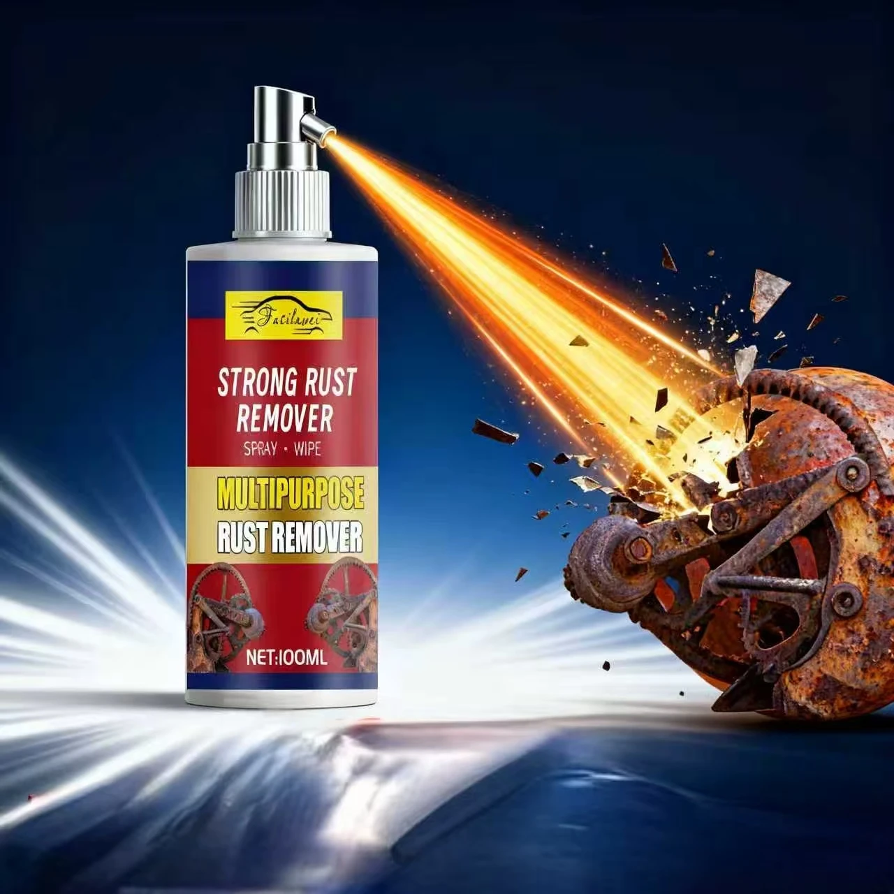 Facilwei 100ml Strong Rust Remover for Gears - Spray & Wipe, Powerful Rust Removal, Ideal for Metal Gears & Car Components