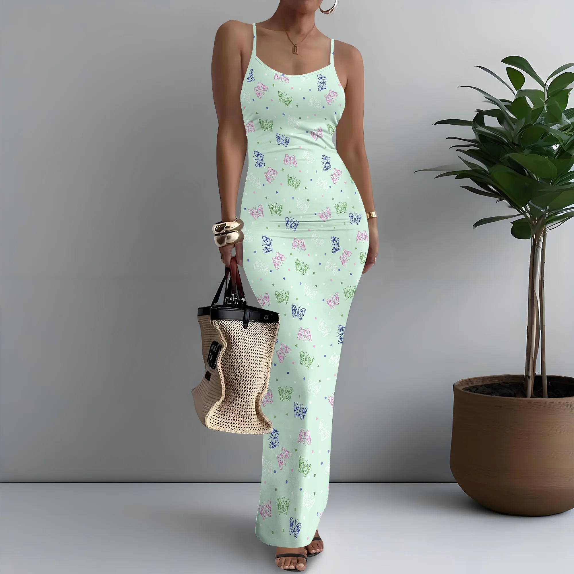 

Women's Spaghetti Strap Maxi Dress Fairycore Butterfly Print Enchanting XS-3XL