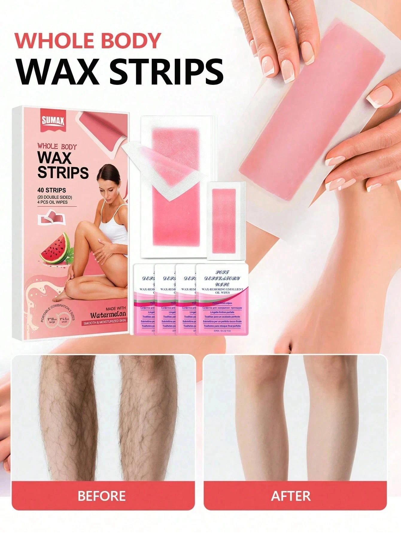 Depilatory Wax Strips Facial Hair Removal Strips Set Quick Painless Wax Lip Hair Removal Paper Double Sided Cold Wax Paper for Leg Body Face Body Fast Hair Removal Pads Cold Wax Body Beauty Tools