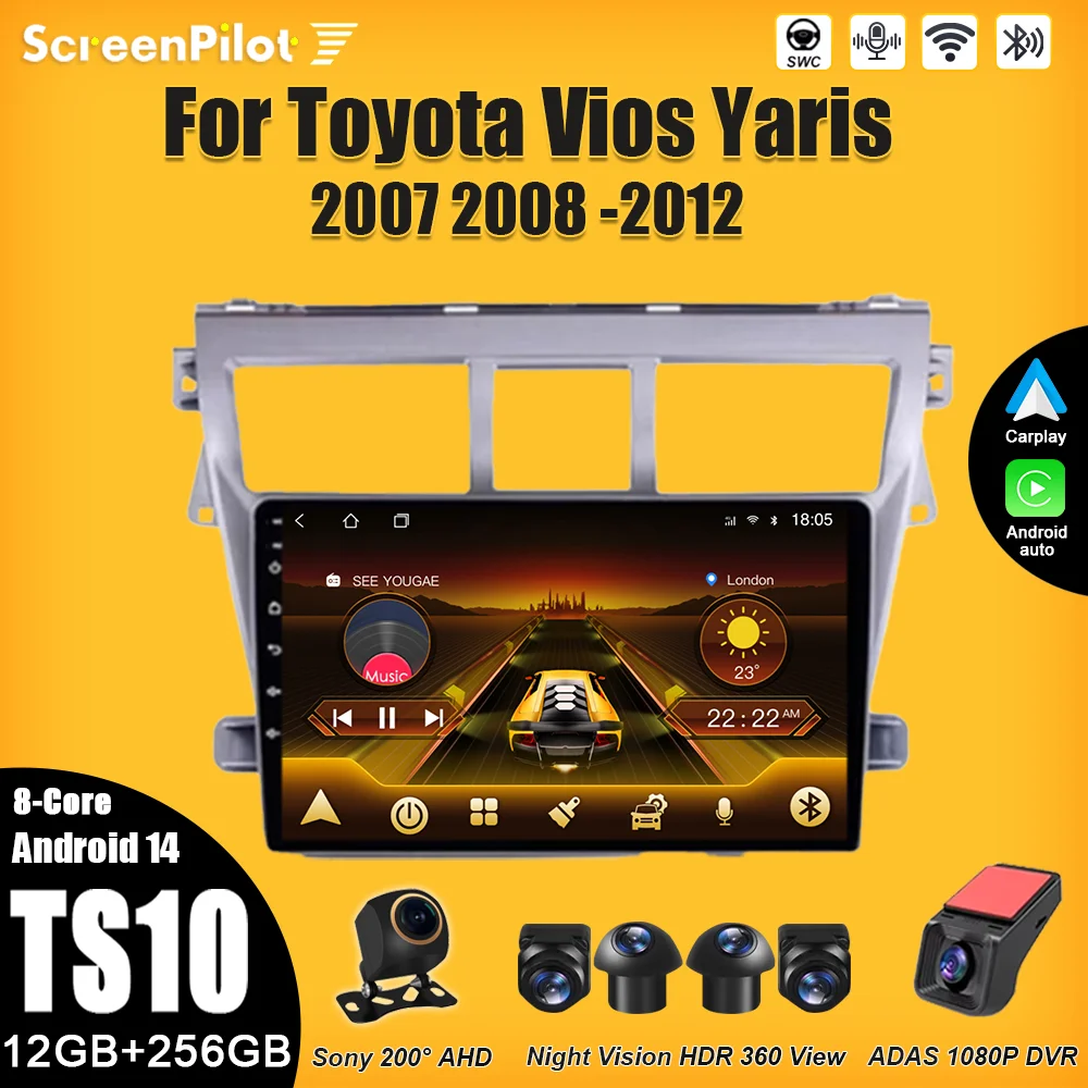 

Car Radio For Toyota Vios Yaris 2007 2008 -2012 Multimedia Video Player Carplay Touch Screen RDS 8 Core 5G 2 din Wifi DSP