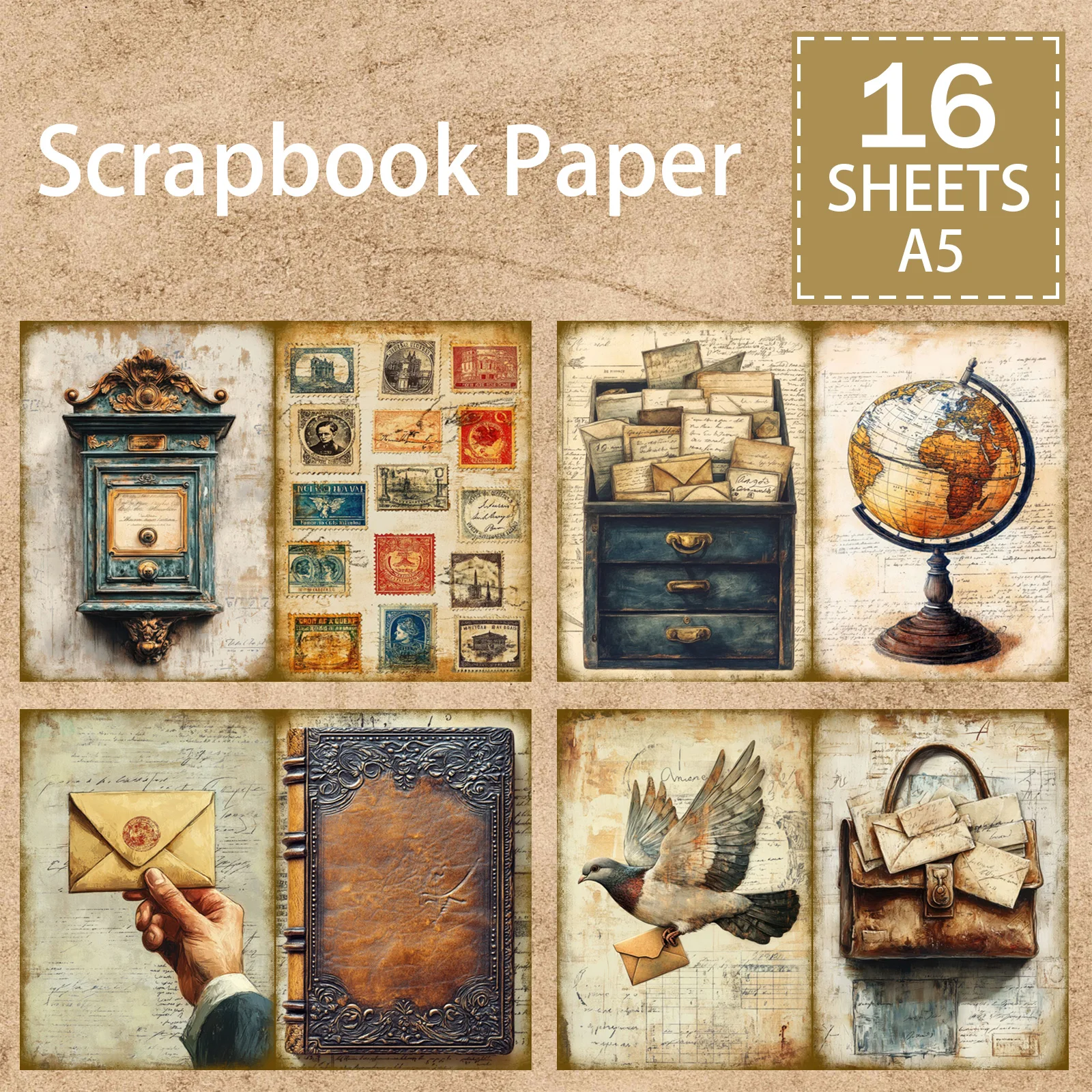 16 Sheets A5 Size Vintage Flying Pigeon Messenger English Background Vintage Grunge Journal Planning Scrapbooking