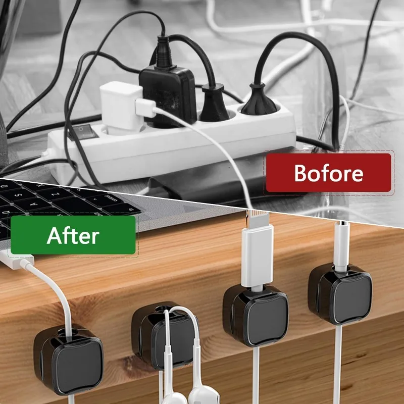 24/1pcs Magnetic Cable Clips Adjustable Cord Holder Under Desk Cable Management Wire Keeper Home Office Cables Clip Organizer