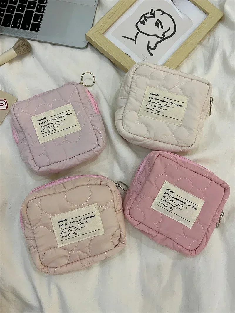 Dompet koin ritsleting Mini kecil wanita dompet Clutch bunga lucu tas lipstik Dompet kunci wanita katun tas penyimpanan Makeup perjalanan kantung