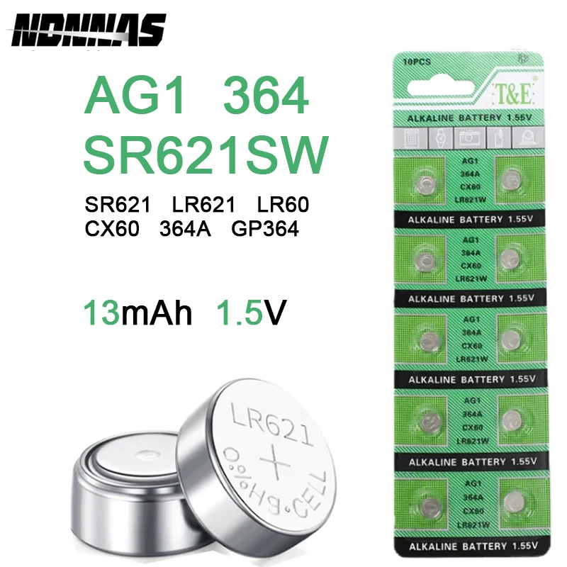 

1.5V 17mAh AG1 LR621 364 164 531 SR621 SR621SW SR60 CX60 Lithium Button Battery For Watch Toy Remote Cell Coin Batteries
