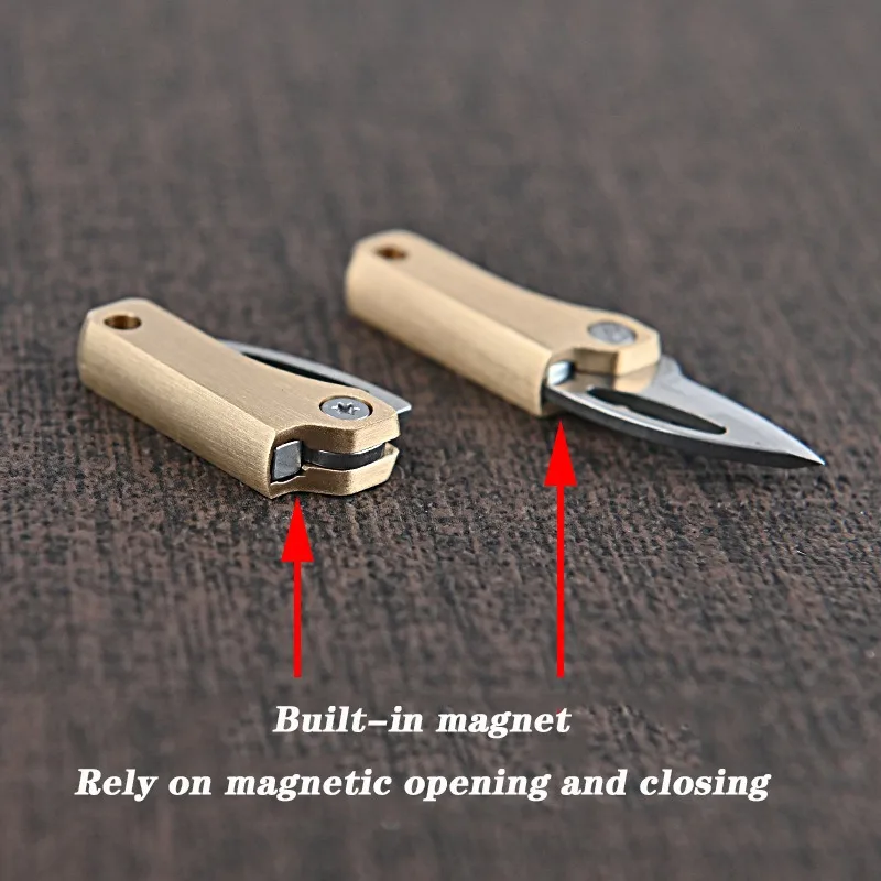 Edc Brass Mini Magnetic Knife Sharp Open Express Folding Pocket Knife Carry Key Chain Pendant Gift Knife Outdoor Tool