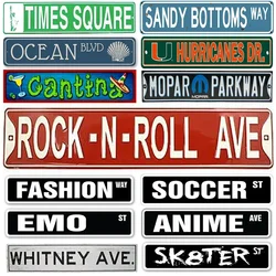 Decor Rock N Roll Ave Ocean Vintage Tin Signs Funny Street Metal Signs Country Road Sign for Home Wall Cafe Bar Man Cave Outdoor