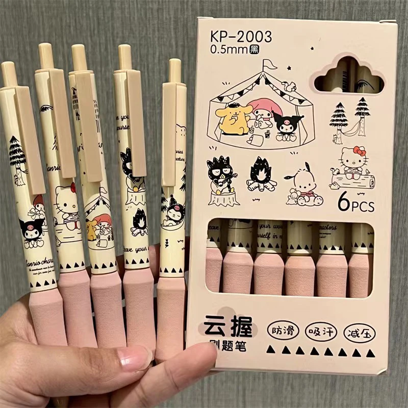 6Pcs Fashion Cute Gel Pens Black Ink Press Pen Kawaii Stationery Aesthetic Stationery Cartoon Anime Ballpoint Pen Student Gifts