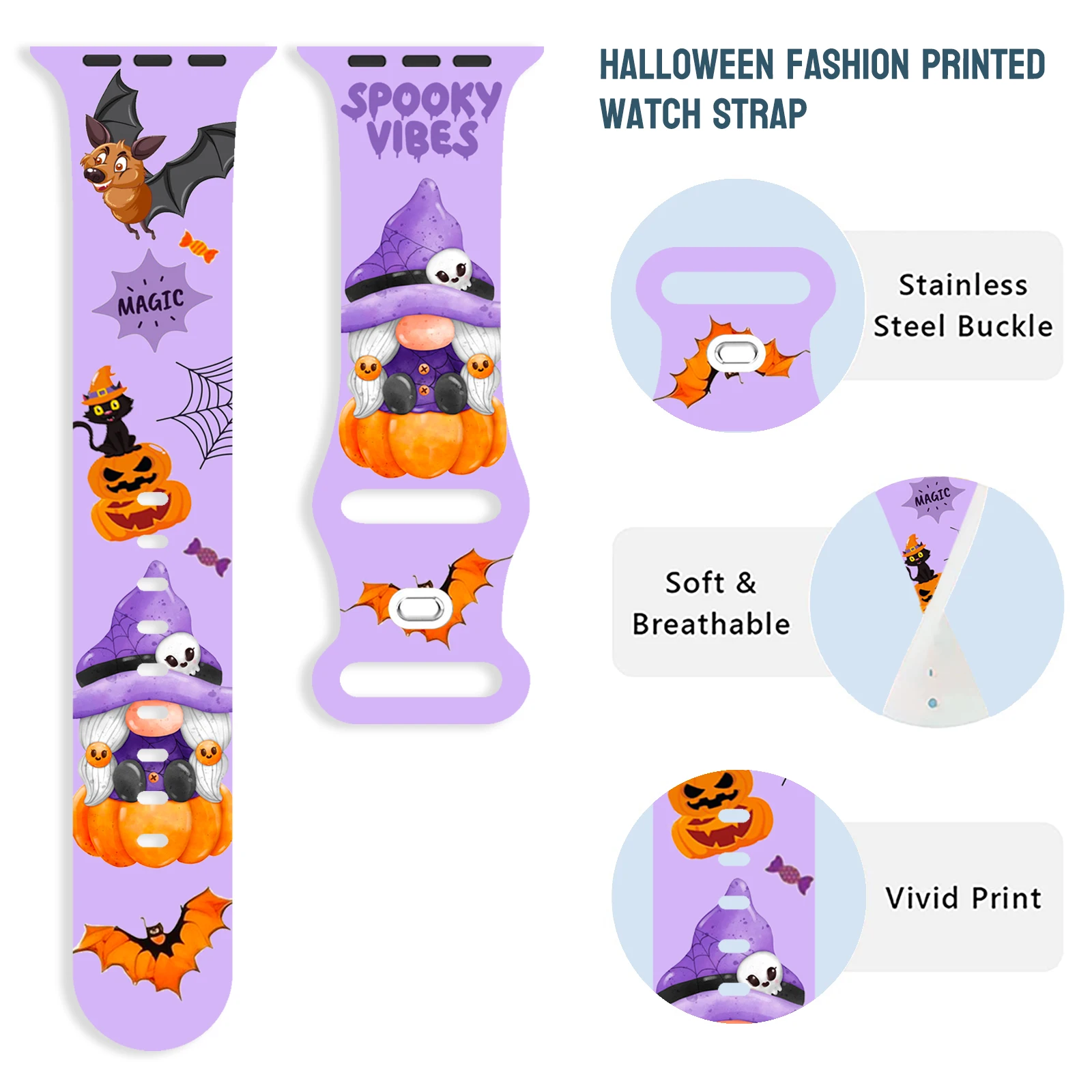 Halloween Pumpkin Printed Strap for Apple Watch 9 8 7 SE Silicone Band Replaceable Watchband for iWatch 45mm 44mm 41mm Bracelet