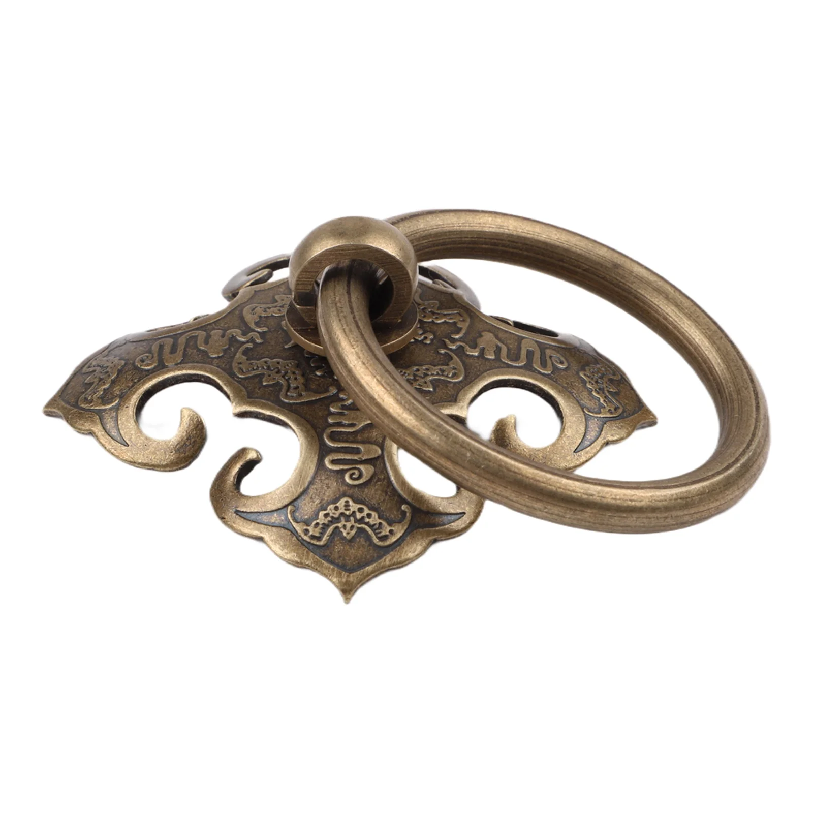 Solid Brass Antique Door Pull Handle with Screw Fixation Featuring Authentic Chinese Design and Timeless Aged Bronze Finish