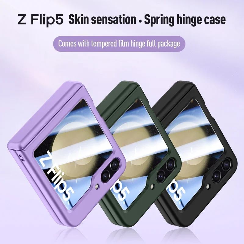 For Samsung Galaxy Z Flip 5 5G Case Skin Friendly Ultra Thin Matte Folding Hngle With Tempered Film Shockproof Protective Cover