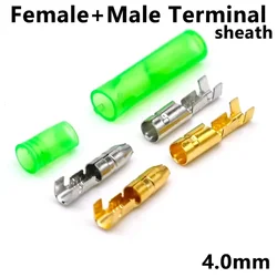 25/50/100Sets 4.0 bullet terminal car electrical wire connector diameter 4mm Female + Male + Case Cold press terminal Green