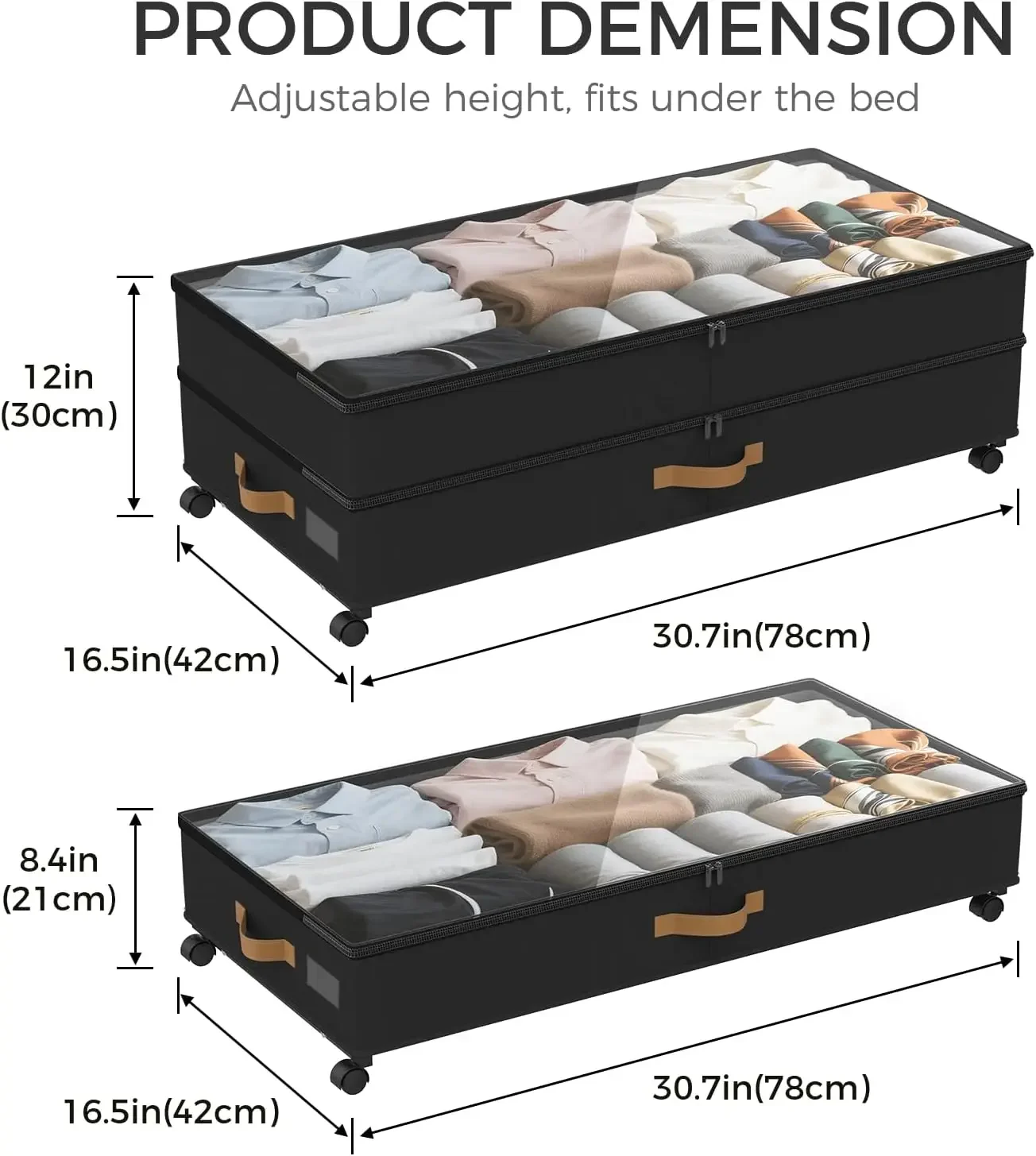 Under Bed Storage with Wheels 4-Pack, 75L XXL Under the Bed Storage Containers Large, 12