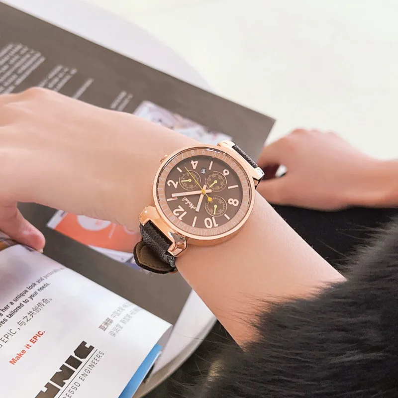 Vintage-style luxury leather watch: a stylish, high-quality quartz timepiece perfect for the workplace—the ideal gift for women