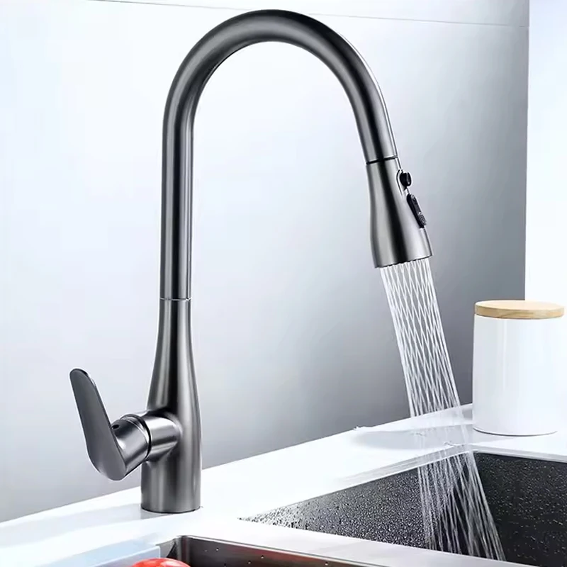 

Stainless Steel Kitchen Sink Faucet 360° Rotating Hot And Cold Mixed Water Sprayer Faucet Pull-out Extendable Kitchen Tap