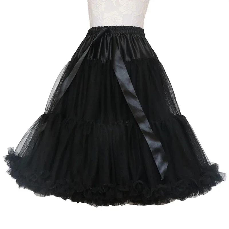 Lolita feminina Ruffle Tule Anágua, Saia curta, Tutu inchado, Vestido de cocktail cosplay, Rockabilly, Preto, Branco, Vermelho, Estoque