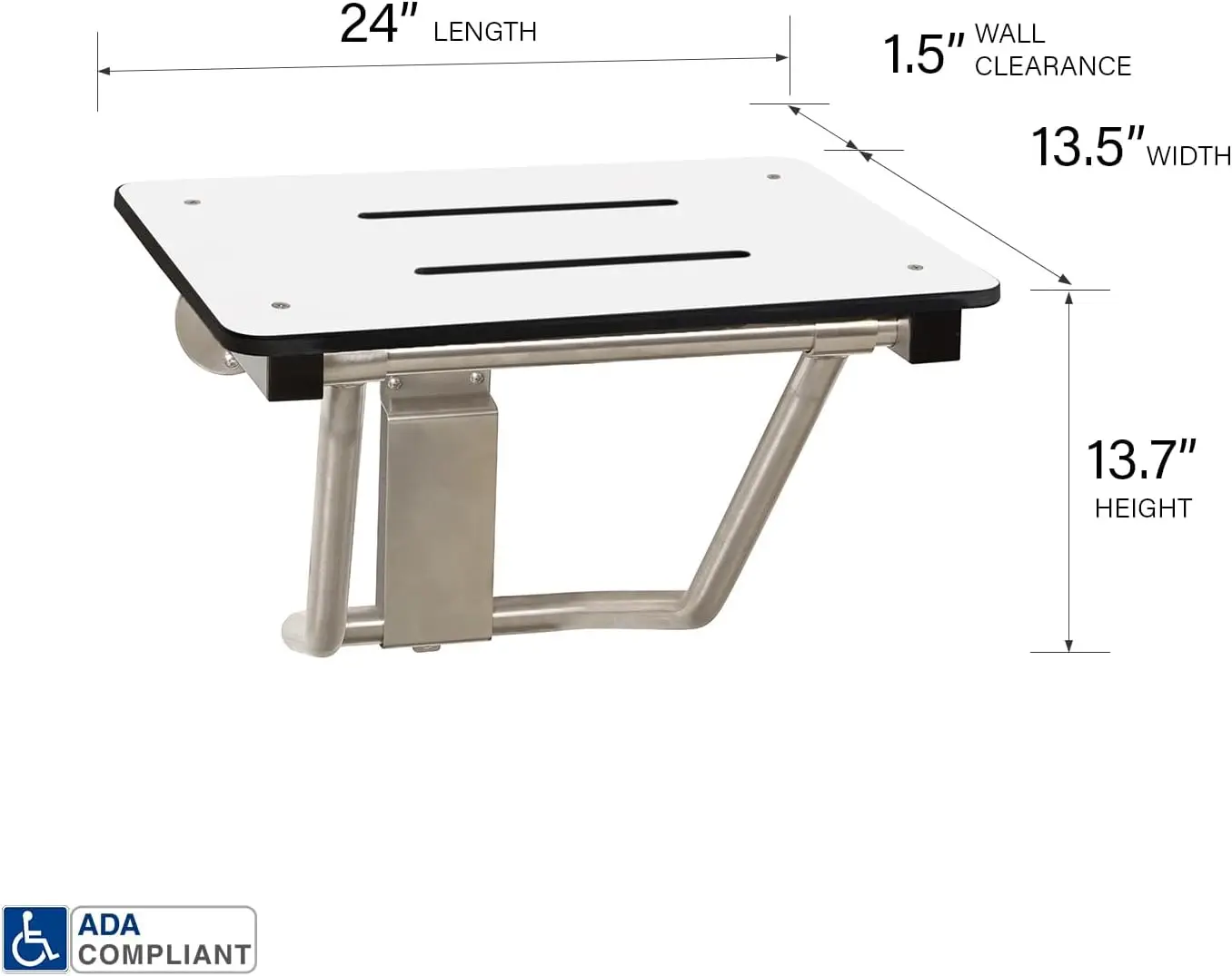 Lift-Assist Shower Seat, Yoke-Style Bench, Wall Mount, 24