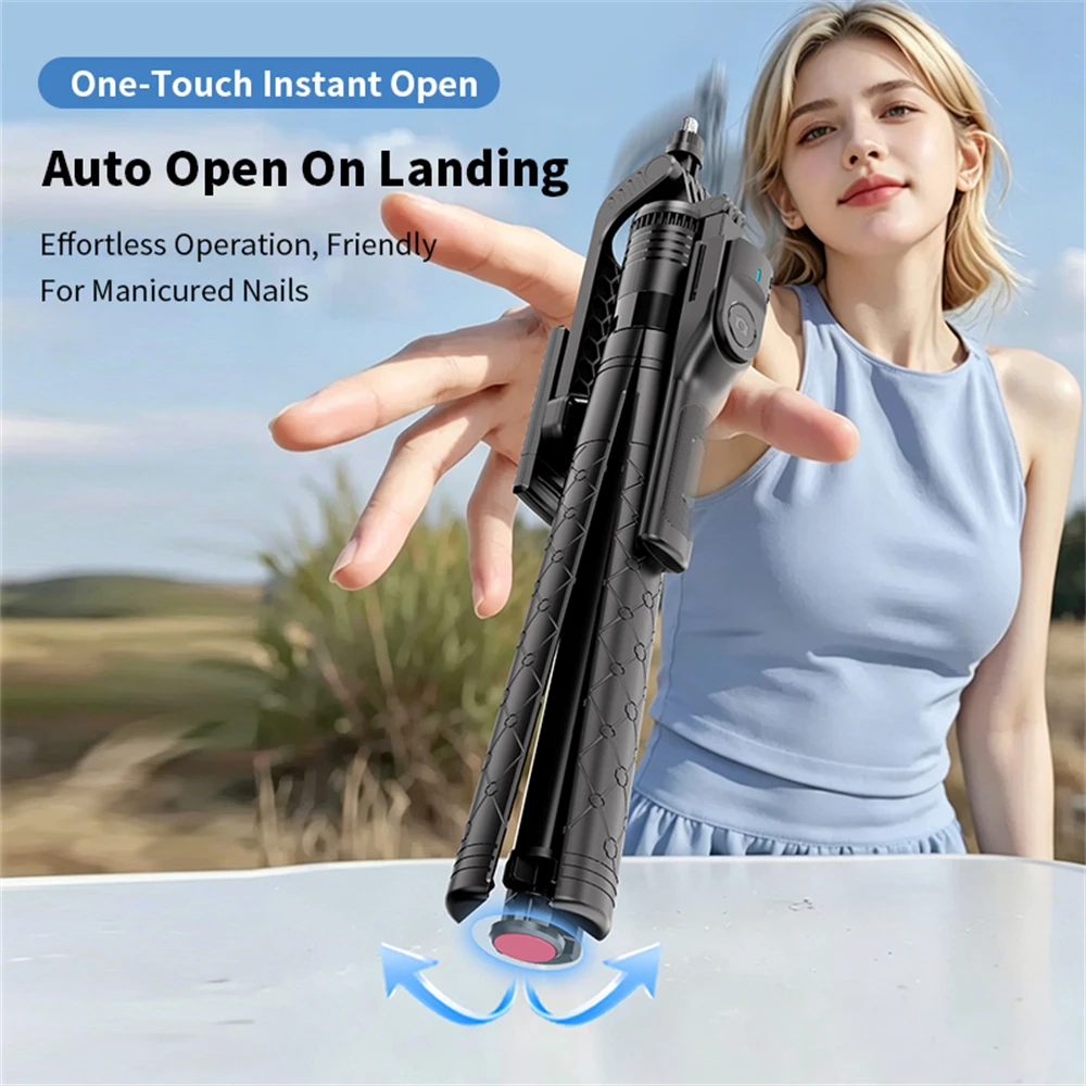 FANGTUOSI Instant Open Tripod Selfie Stick 185cm Extendable Aluminum Alloy Phone Stand Bluetooth Remote 360° Rotation 1/4 Screw