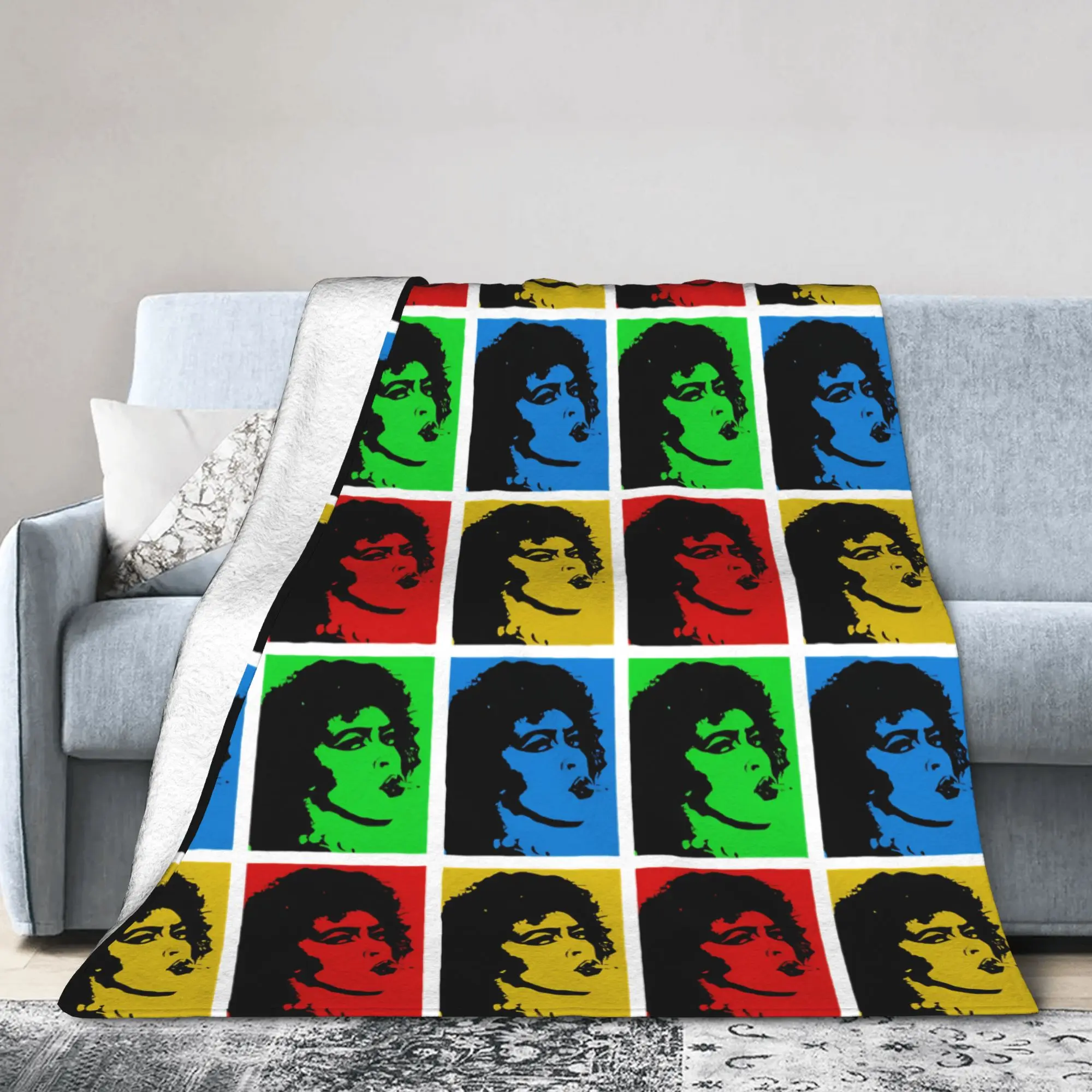 Vintage The Rocky Horror Picture Show Blanket Tim Curry Frank Wool Throw Blankets Bedding Couch Portable Soft Warm Bedspread
