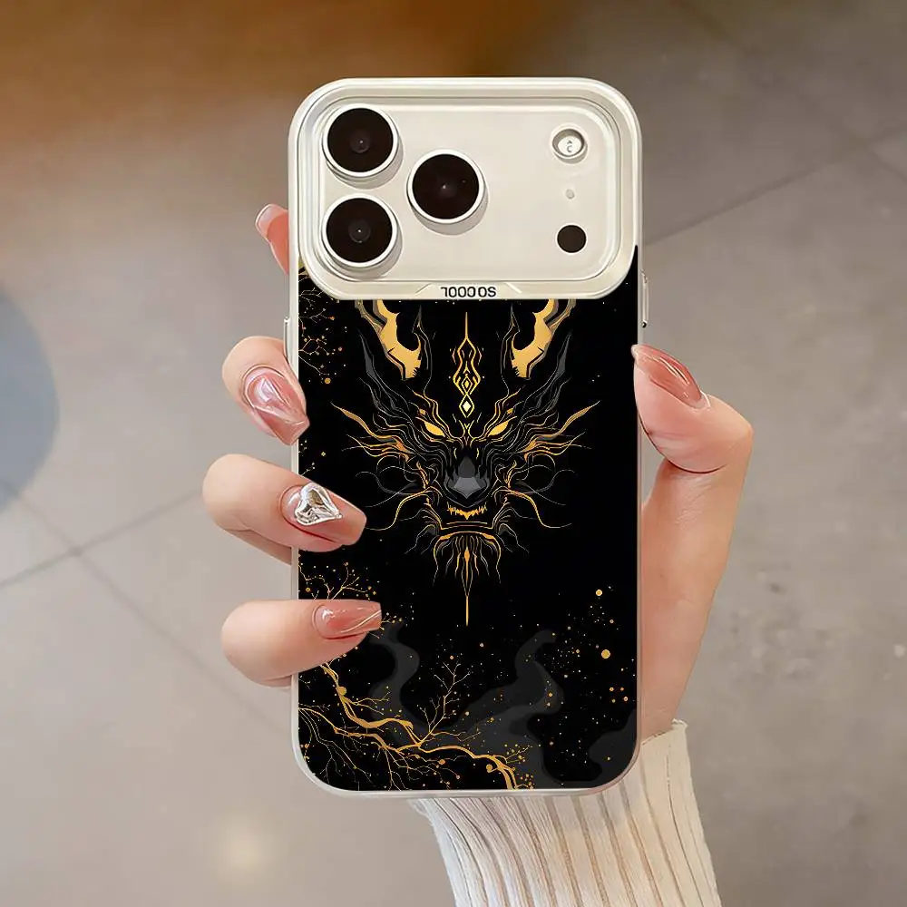 Casing HP Mewah Motif Naga Embos untuk iPhone 17,16,13,12,X,11,15,14,Pro,Max,Plus,SE4,Air,Mini Putih IMD HD Matte