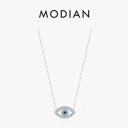 MODIAN 925 Sterling Silver Sea Blue Eye Zirconia Pendant Necklace link Chain Trendy Stackable Neck For Women Fine Jewelry Gifts