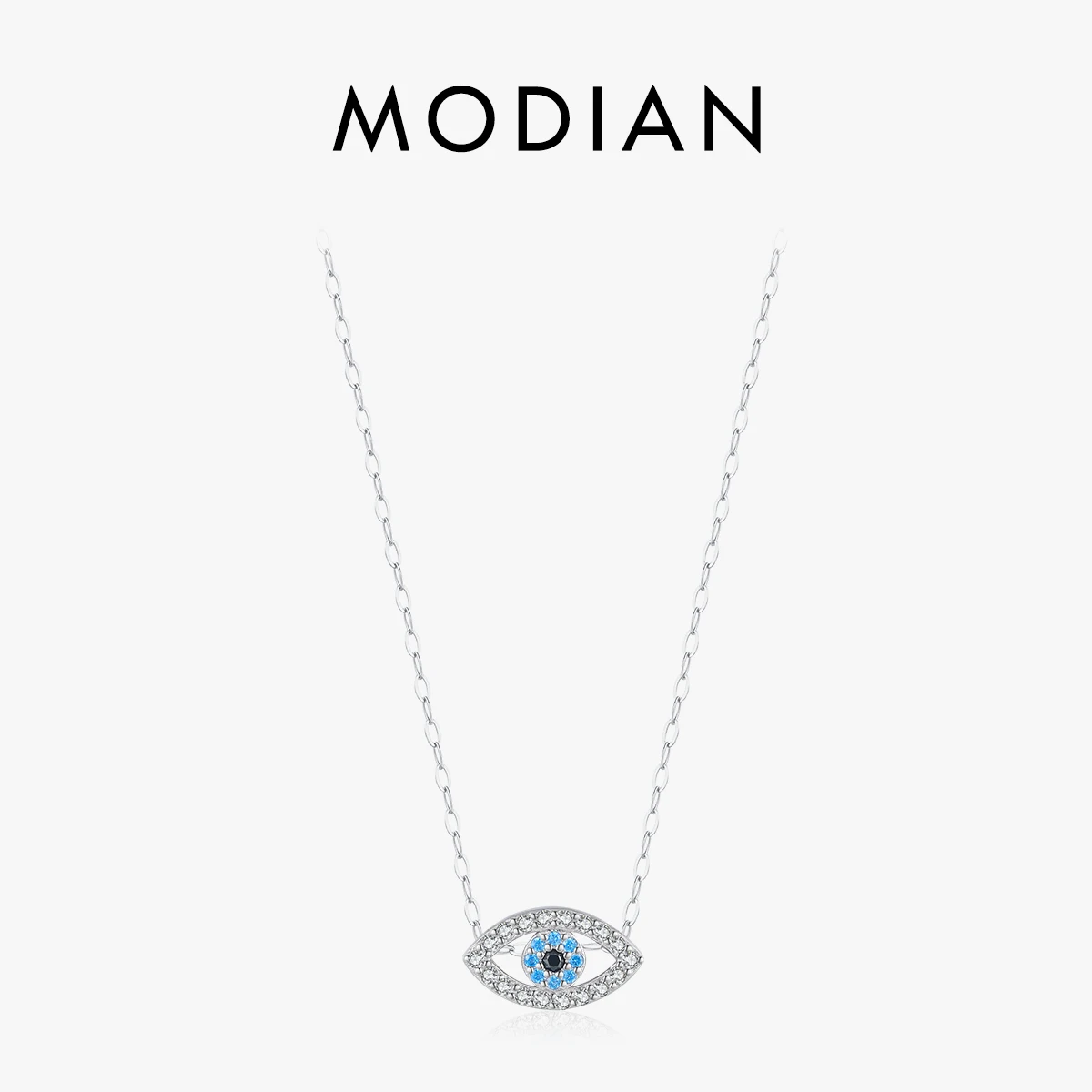 MODIAN 925 Sterling Silver Sea Blue Eye Zirconia Wisiorek Naszyjnik Łańcuch Modny Stosowany Szyja Dla Kobiet Drobna Biżuteria Prezenty