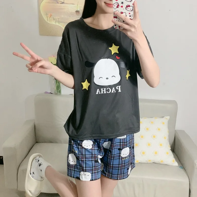 جديد باشا الكلب منامة الكرتون لطيف سانريو الصيف قصيرة الأكمام السراويل منامة مجموعة مريحة وفضفاضة المنزل يمكن ارتداؤها في الخارج #1