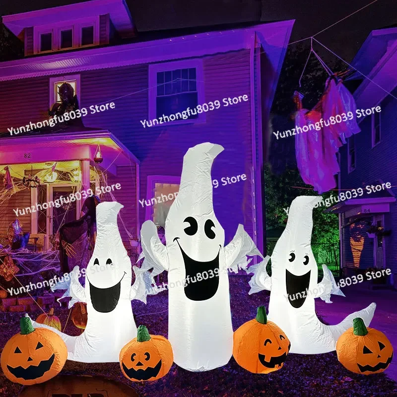 2.3 meters Halloween inflatable ghost belt pumpkin slices outdoor holiday decorations LED light field decoration lawn