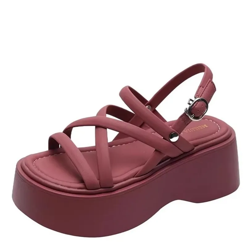

Pop Women's Summer Chunky Platform Sandals Fashion Cross Strap Gladiator Shoes Woman Thick Bottom Wedge Heel Sandals For Women 2