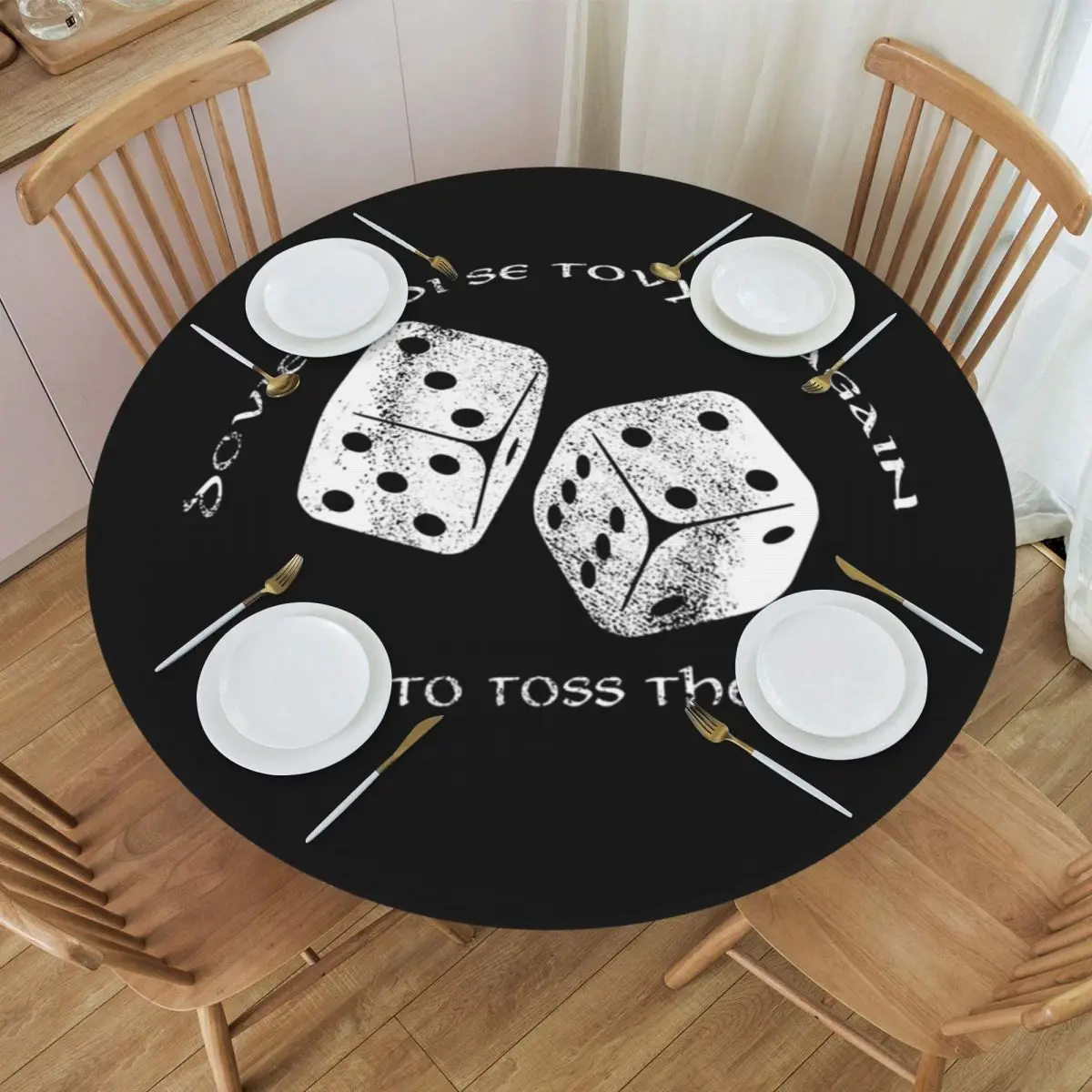 Time To Toss The Dice Wheel Of Time Waterproof Round Tablecloth Oilproof Table Cloth for Kitchen Events Dining Table Cover