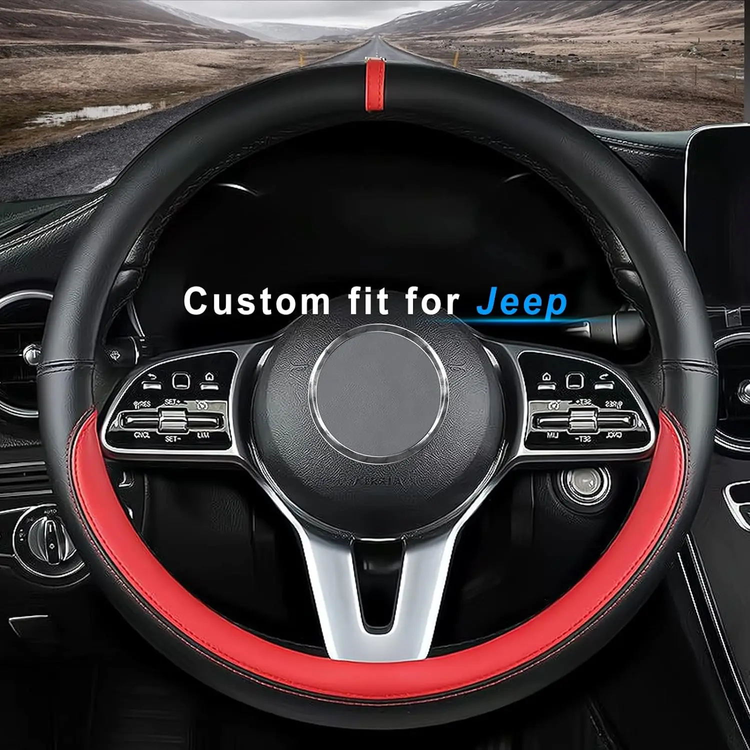 

Под заказ, подходит для Jeep чехол рулевого колеса автомобиля, кожа наппа, нескользящая, предназначена для аксессуаров для салона Jeep