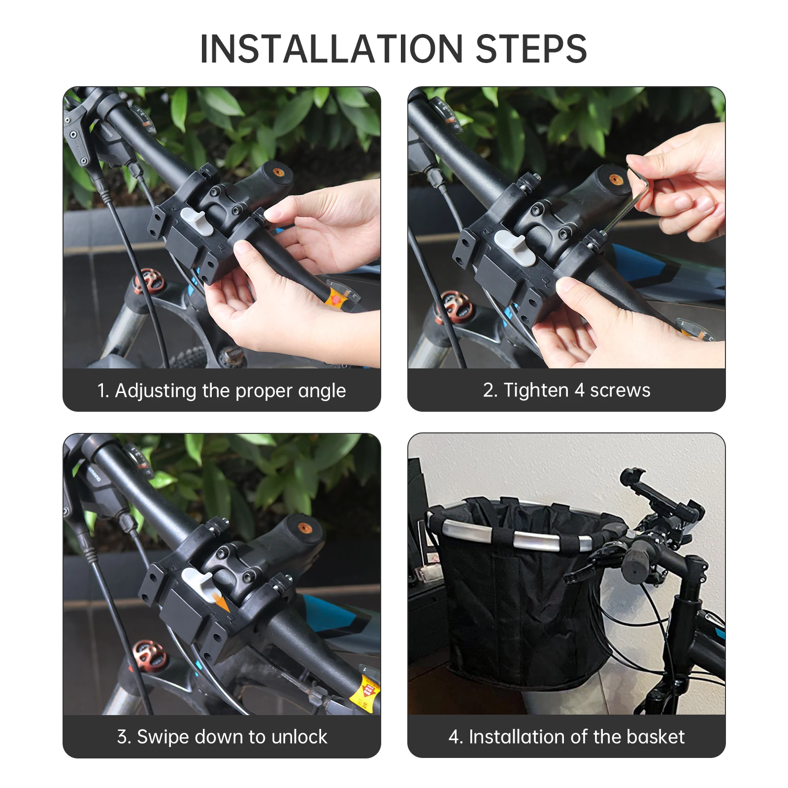 Locking Hook Quick Unlock Folding Bike Basket Holder for Bicycle Fold Bags with Installation Wrench