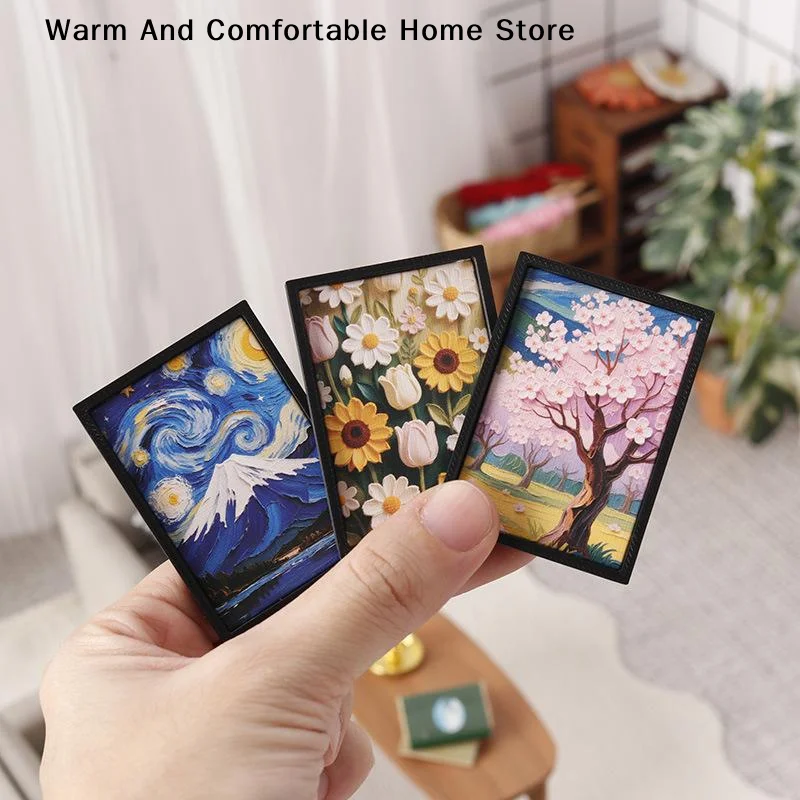 【SE】3Pcs Morden Style Dollhouse Miniature Picture Frame Mural 1:12 Scale Mini Craft Picture Playing House Ornament Kids Toys