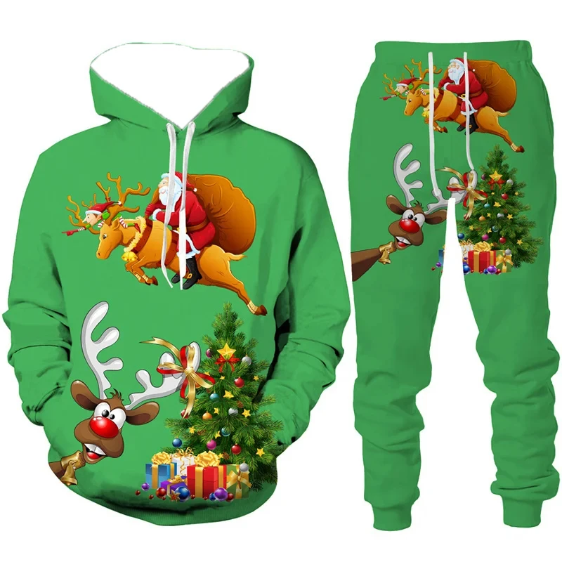 

Autumn And Winter Men Hoodies Tracksuit Suits Christmas Men's Hoodie Suit Quick Drying Santa Claus 3D Printed Hoodie Sets