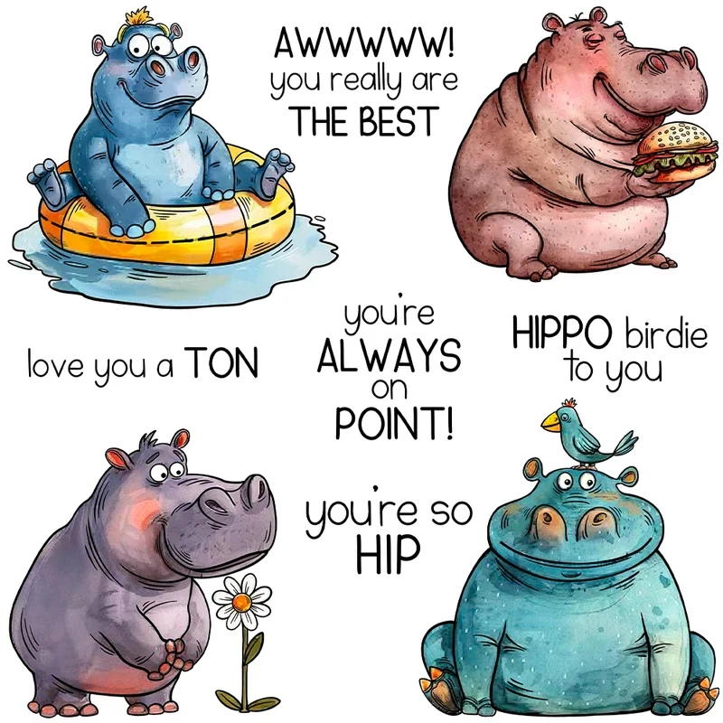 

Cute Cartoon Hippopotamus Cutting Dies Clear Stamp DIY Scrapbooking Metal Dies Silicone Stamp For Cards Albums Decor