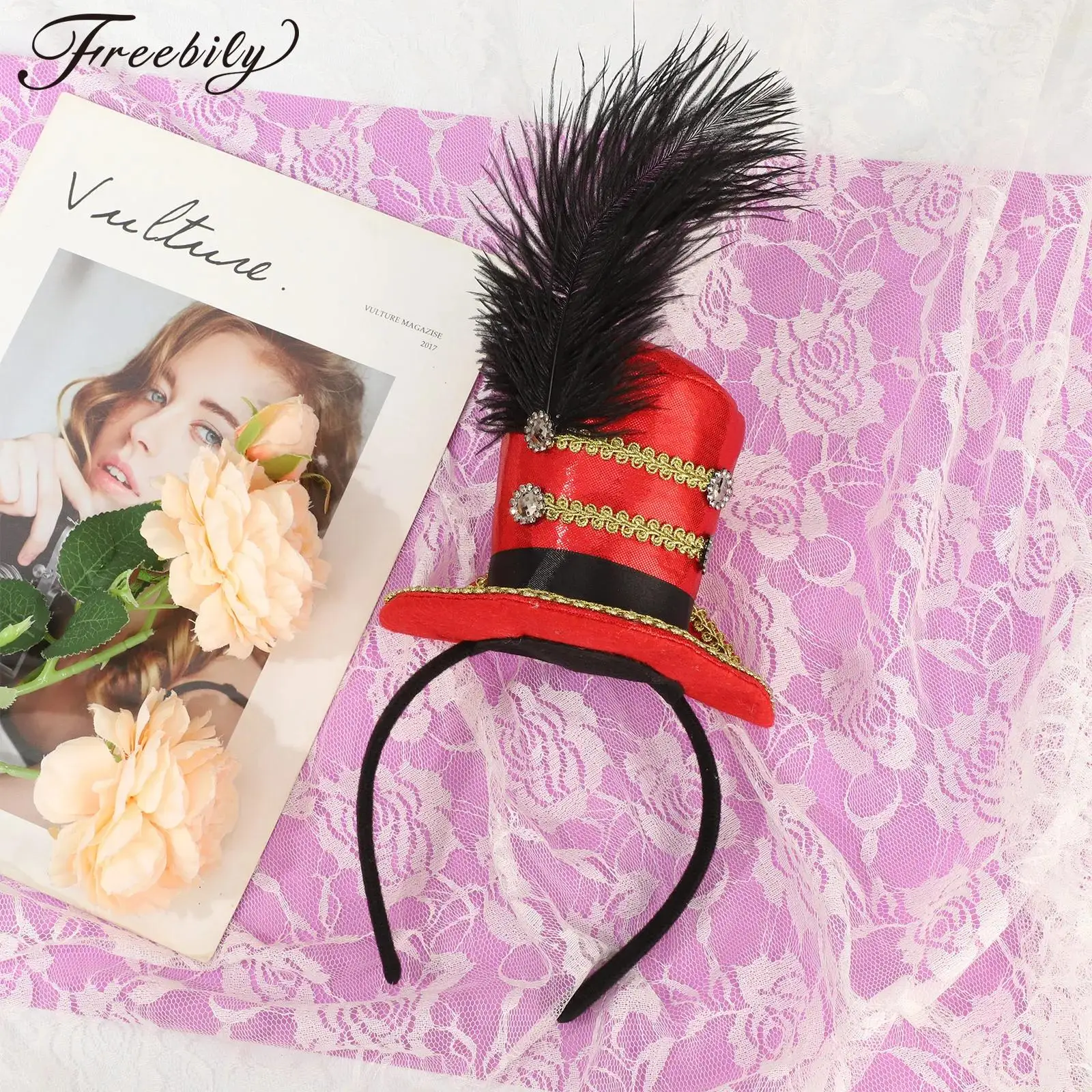 

Kids Adult Soldier Mini Top Hat Feather Headband Circus Ringmaster Costume Accessory Tea Party Halloween Carnival Festival Props
