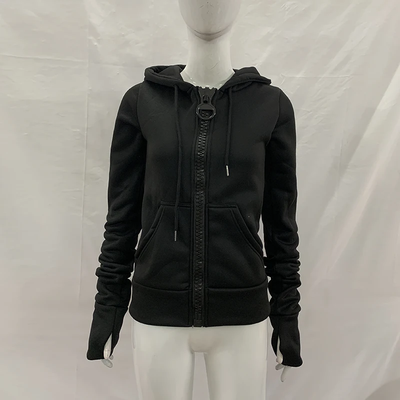 Y2K Gothic Einfarbiger Großer Reißverschluss-Hoodie Slim Fit Vollreißverschluss-Kapuzenpullover mit Übergroßem Reißverschluss Streetwear Unisex ﻿ – Detail 19