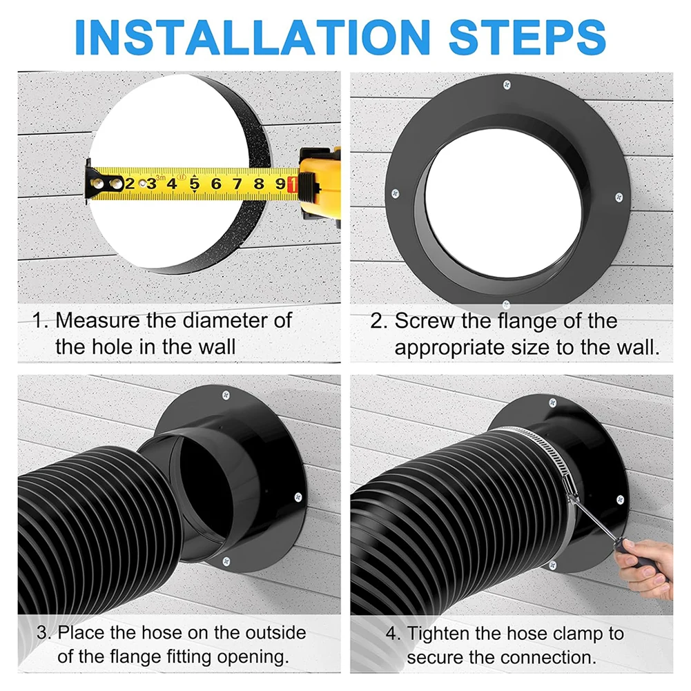 75-200Mm Wandflens Connector Voor Ventilatiepijp Luchtleidingaansluiting Abs Zwarte Muur Connector Home Supplies