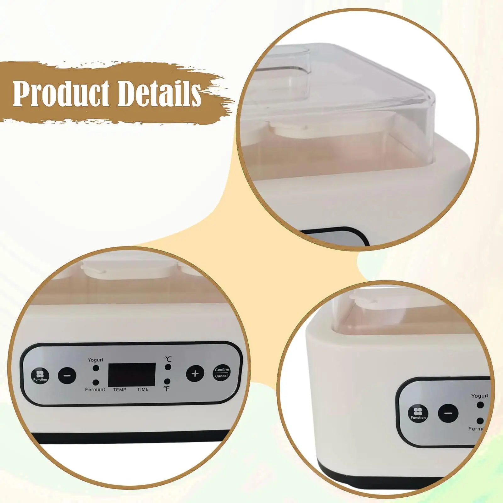 ماكينة صنع الزبادي مع 6 أكواب زجاجية، ماكينة تخمير، تحكم ثابت في درجة الحرارة، متعددة الوظائف