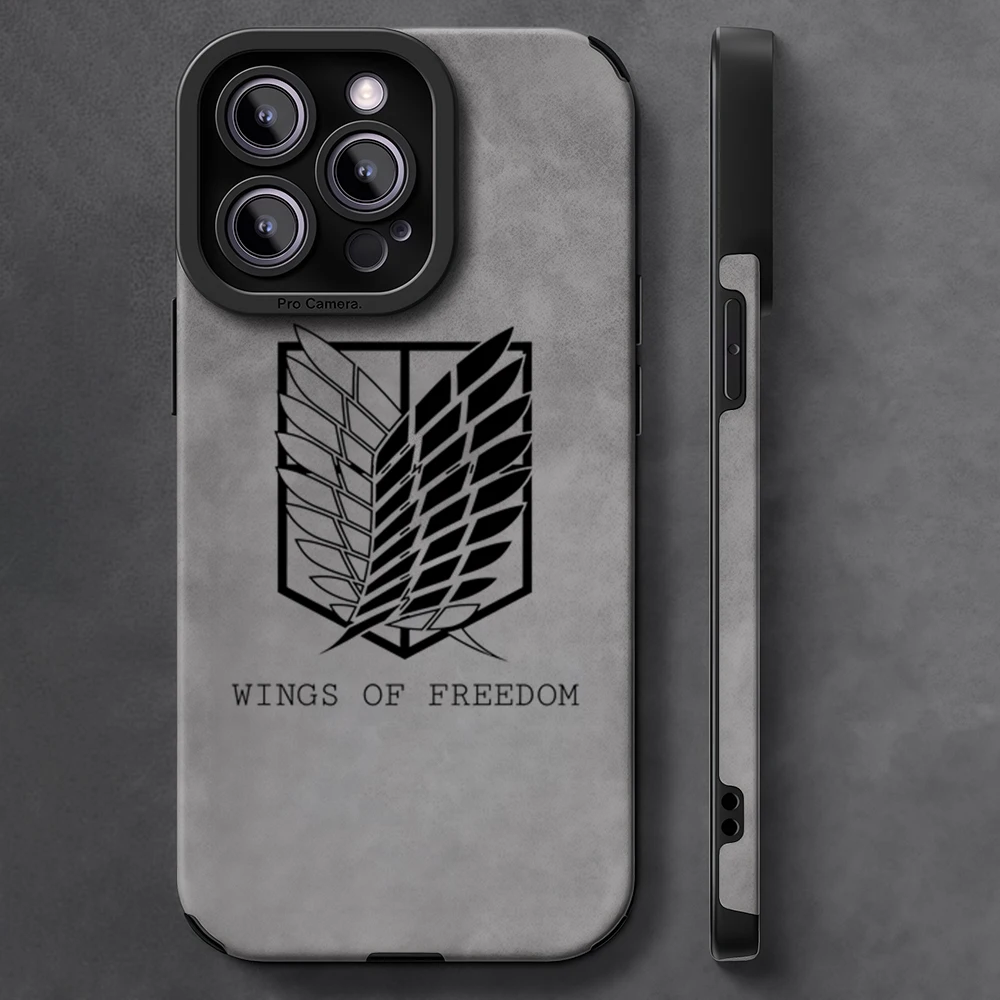 Capa de telefone luxuosa de couro de pele de cordeiro à prova de choque para iPhone 17 16 Pro Max Air 15 14 13 Max Attack on Titan