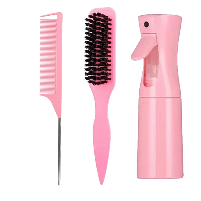 Juego de 3 Piezas para Peinado Profesional: Botella de Spray, Cepillo y Peine para Control del Frizz, Uso en Salón y Viajes