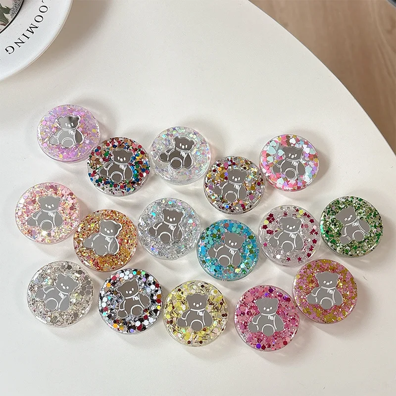 

Korean Ins Bear Mirror Resin Round Phone Airbag Stand Adhesive Support Ring Holder for Iphone17 Samsung Grip Tok Griptok Bracket