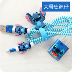 Disney-Juego de bobinadora Stitch, ilustración de Anime, dibujos animados, cargador Kawai, pegatina Usb, Cable de datos para Iphone, funda protectora