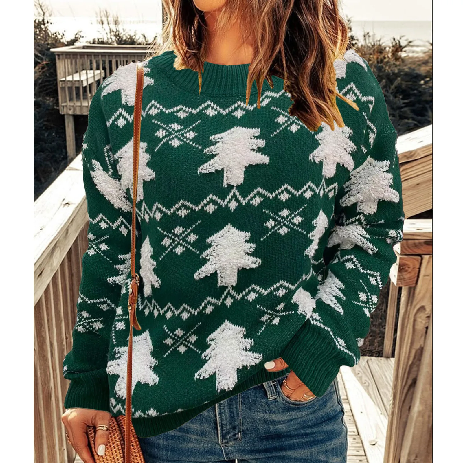 

Merry Xmas Women's Sweater 3d Santa Tree Print Full Sleeve Mock Neck Jumpers Christmas Look Warm Thicken Pullover Tops Knitwear