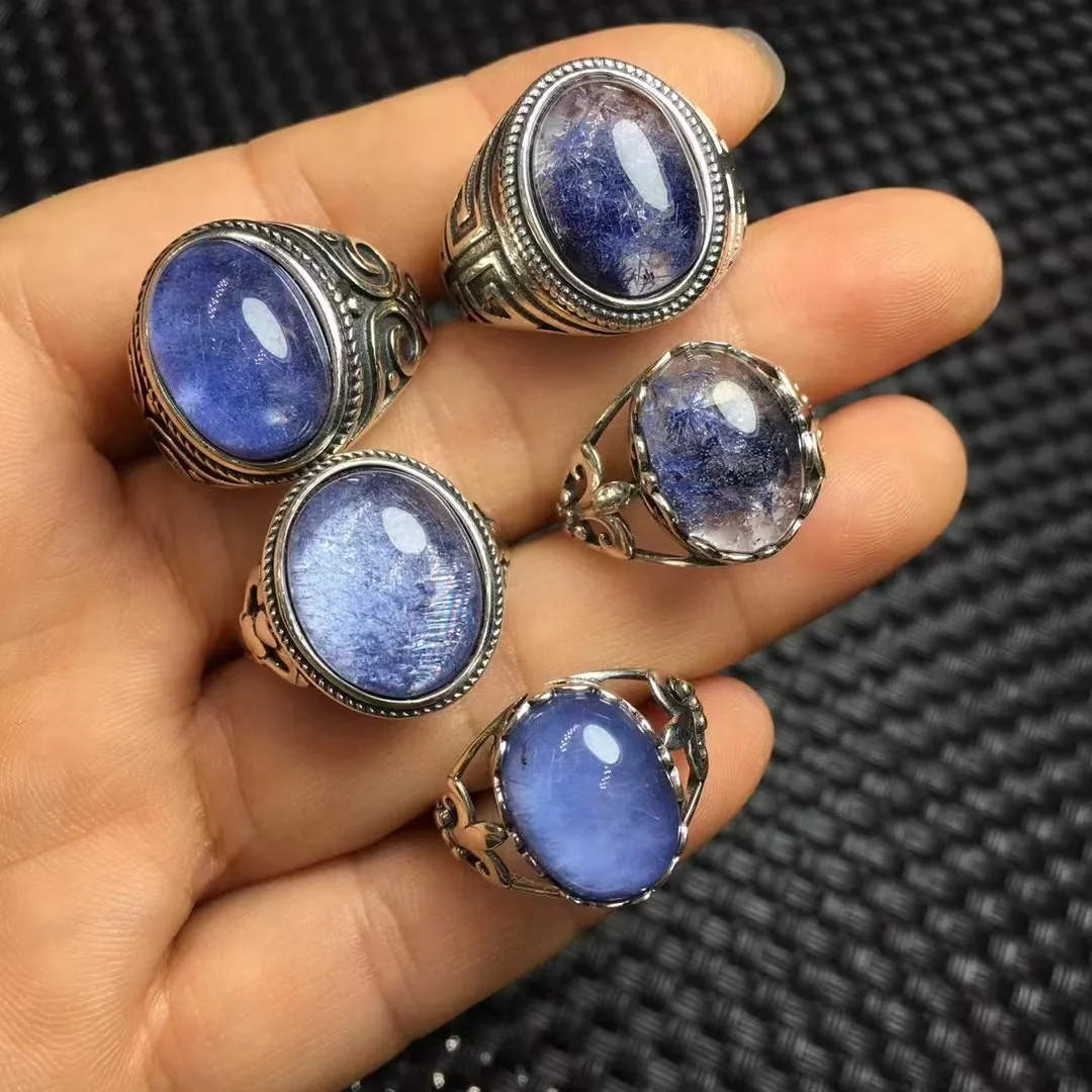 Цельный цельный серебряный 925 пробы с очень натуральным синим кристаллом дамортьита, целебный драгоценный камень для ювелирных изделий, подарка